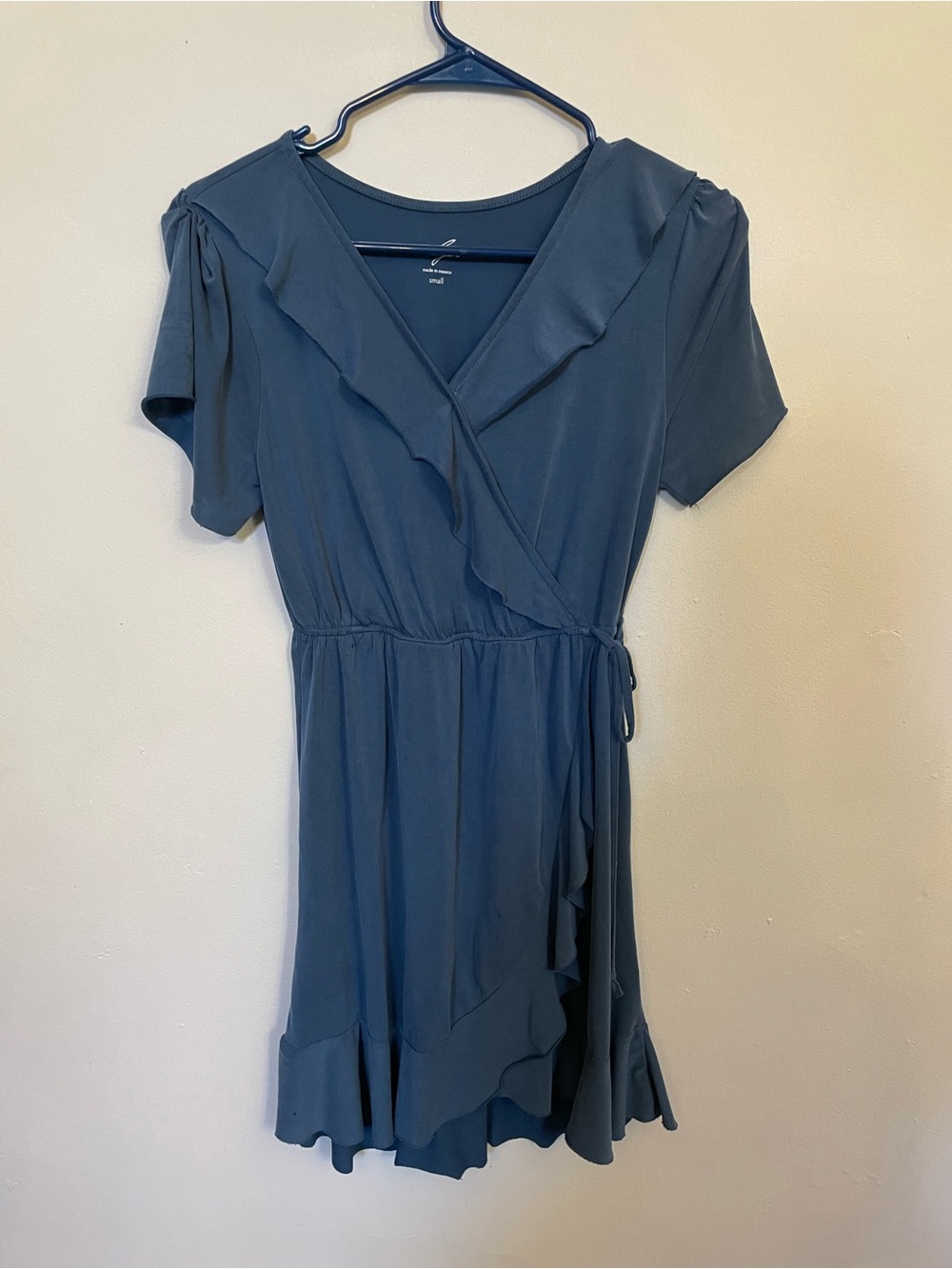 Alya blueish grey Wrap Dress with Ruffle Trim - Picture 4 of 6